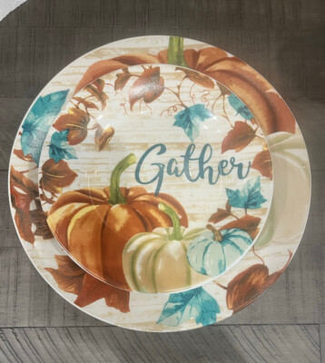 Royal Norfolk Set Of 8 Fall Pumpkin Thanksgiving 4-Dinner Plates & 4-Salad Plate