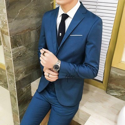 Mens One Button Coat Pant Wedding Suits 