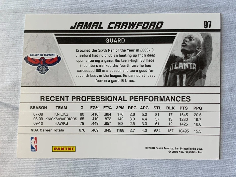 2010-11 Donruss Emerald Production Line Die Cut Jamal Crawford #97 - Image 2 of 2