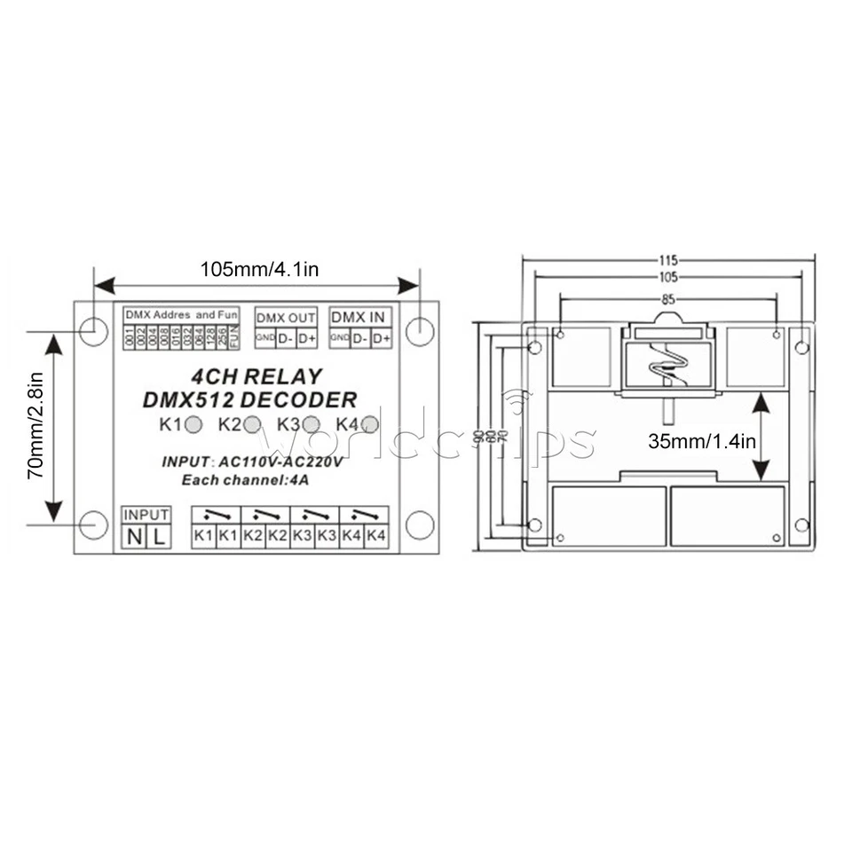 AC110-220V 4Channel DMX512 Relay Switch DMX Relay Controller + Case For Lamp - Image 4 of 4
