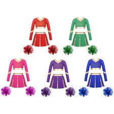 Kids Girls Dancewear Active Skirt Mini Crop Top Pleated Outfits Shiny Costume
