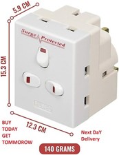 3 way switched surge protected 13A adaptor 3 UK mains plug-in with NEON switched
