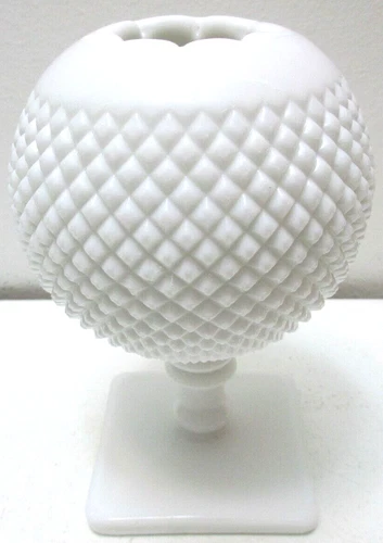 Vintage Westmoreland Glass Ivy Ball Vase English Hobnail White 6 5/8" T
