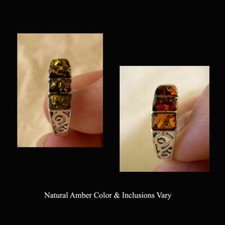 BALTIC HONEY or GREEN AMBER STERLING SILVER HANDMADE RING BAND