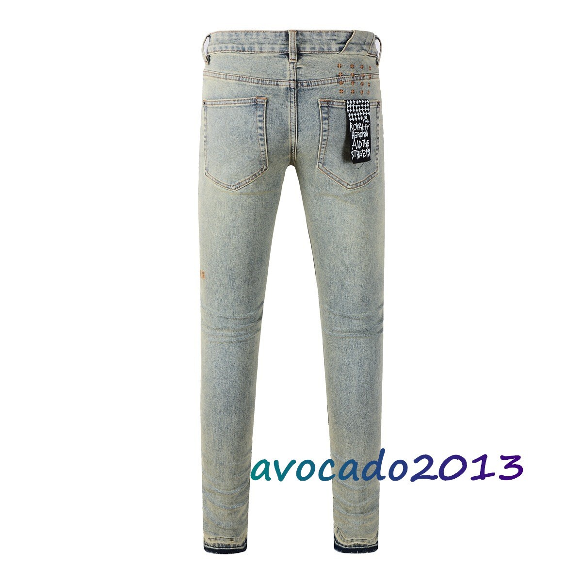 パンツ KSUBI SKINNY JEAN NEW KSUBI Men's Washed Blue Distressed Printing Skinny Jeans