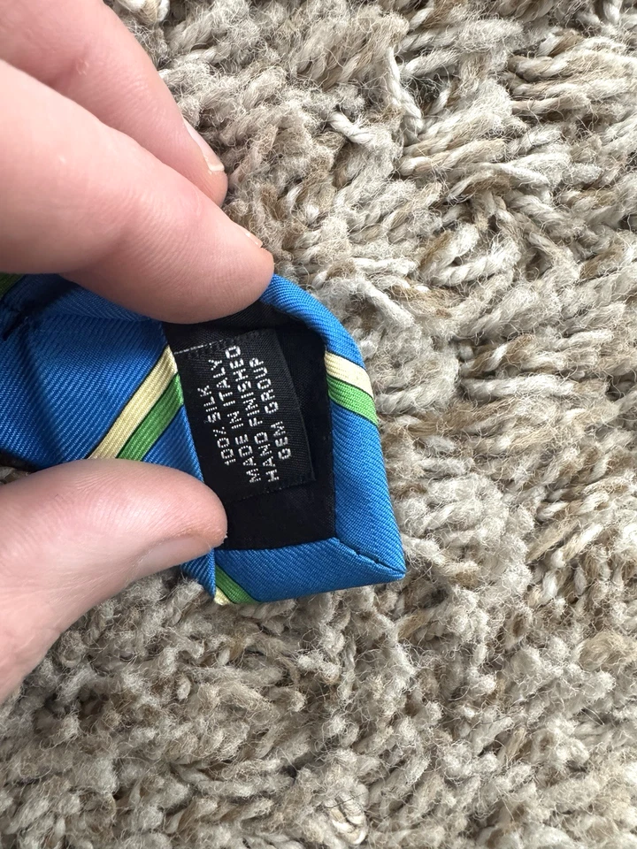 Paolo Gucci винтажный. Галстук 100% шелк цепочка Италии 59 «L / 4» W синяя полоса б/у в отличном состоянии - Изображение 3 из 4