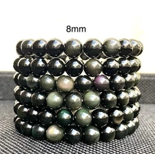 Wholesale Lot 6 Pcs Natural Rainbow Obsidian 8mm 7.5” Crystal Stretch Bracelet