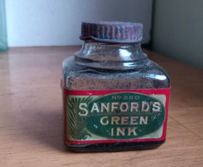 Early Inks SANFORD INK EMB EARLY INK BOTTLE WITH LABEL SANFORD'S GREEN INK CHICAGO ...