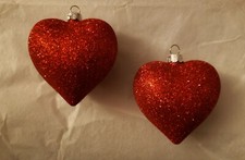 Two Of Hearts Pair Of Red Sparkly Heart Valentine's Ornament Romantic Glitter