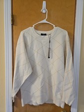 Tahari Women White Gold Pullover Sweater L Viscose Blend New With Tags