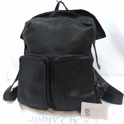 JIMMY CHOO Knox Leather Backpack Business Bag Black A4 Large Used From Japan