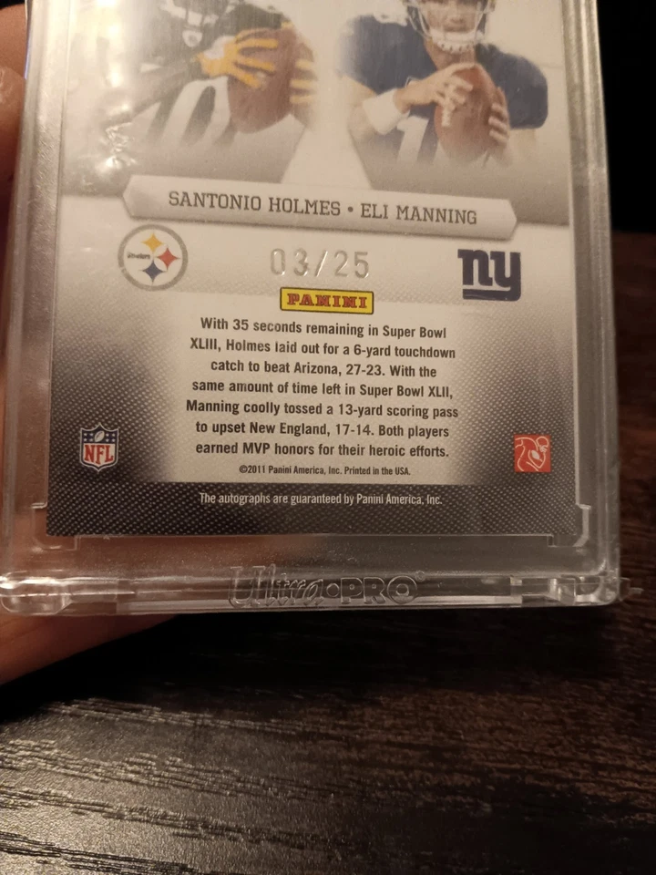 2011 Donruss Passing Torch 签名 /25,ELI MANNING SANTONIO HOLMES 巨人钢人队 — 第 3/4 张图片