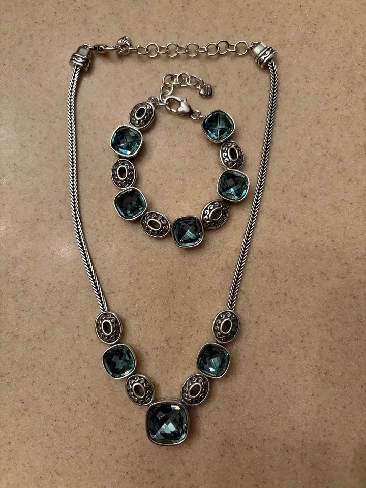 Brighton Venus Rising Silver Tone  Aquamarine Crystal Bracelet/Necklace Set - Image 2 of 2