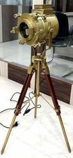 Spotlight Nautical Vintage Brass Spotlight Tripod Stand Wood Tripod Floor Lamp