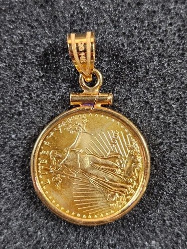 🌟 2009 $5 1/10 oz Gold American Eagle UNC Coin w/14k Bezel Pendant, 0.1157 AGW