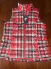 NWT Lands  End 80/20 600 Fill DOWN Puffer Vest Medium 10-12 Plaid Full Zip