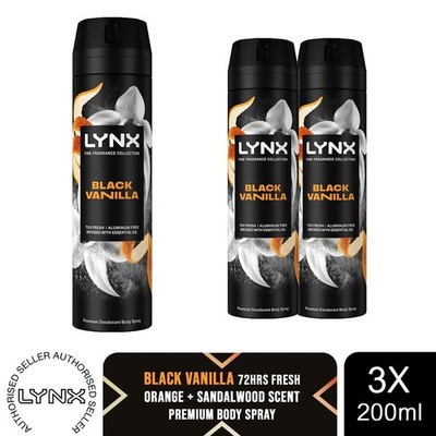 Lynx Fine Fragrance Black Vanilla Body Spray 200ml 3er Pack Herren Deodorant 72H Fresh