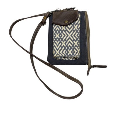 Myra Canvas Cross Body 100% Cotton leahter Trim Adjustable Strap Purse Browns