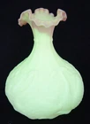 FENTON Art Glass Burmese Satin Embossed Swan Vase 8.5"