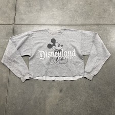 Disneyland Mickey Mouse gray sweatshirt Women's S Crop Top Stitched On Back