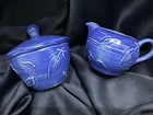 PFALTZGRAFF WYNGATE BLUE SUGAR BOWL + CREAMER embossed  leaves NEVER USED! — photo 1