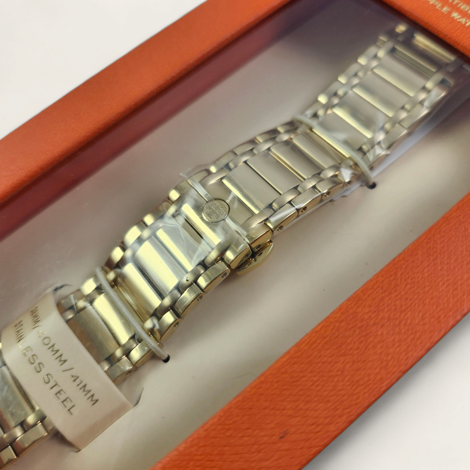 NEW Tory Burch Reva Two Tone Silver Gold Apple Watch Band TBS0068L 38mm-45 mm thumbnail 2