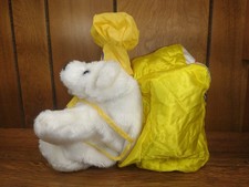 Vintage 1988 Domino Sugar White Teddy Bear Plush Flip Doll Satin Bag/Sack