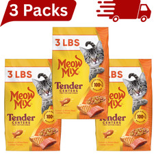 3 x Meow Mix Tender Centers Dry Cat Food Salmon White Meat Chicken 3 lb Bags