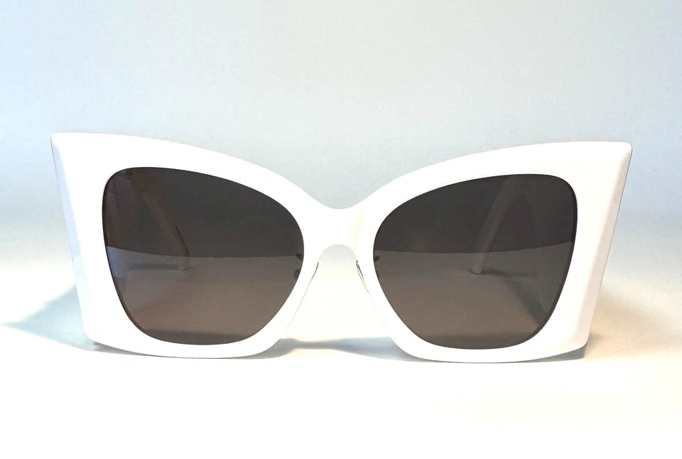 Saint Laurent Large Cat Eye Gray Lenses Polished White Acetate Frame - Image 2 of 4
