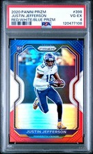 2020 PANINI PRIZM RED/WHITE/BLUE PRIZM #398 JUSTIN JEFFERSON ROOKIE RC PSA 4