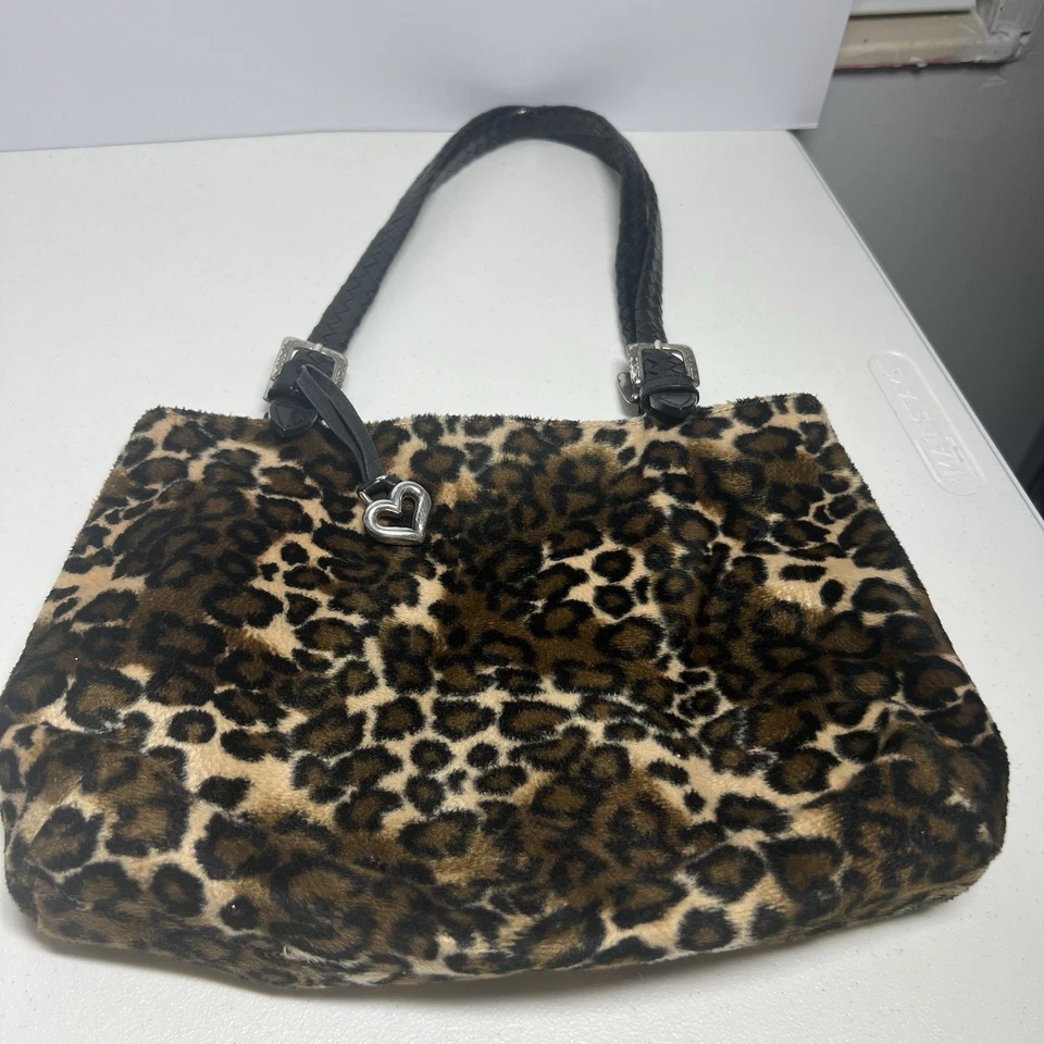 Brighton леопард печать искусственного меха ручной черный плетеный кожаные ручки стиль 100910 - Изображение 3 из 4