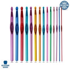 14-Piece Aluminum Crochet Hooks Set for Arthritic Hands, Smooth Yarn Craft, G...