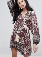 Free People Say You Love Me Mini Dress Ivory Purple Small Boho Peasant Hippie