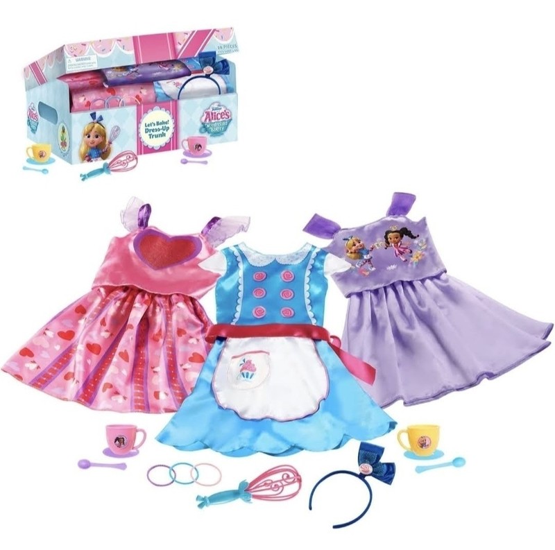Disney Alice Wonderland Bakery Dress Up Trunk 19 Pieces Clothing Accessories NEW