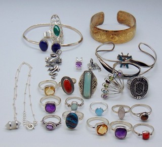 Sterling Silver Gem Jewelry Bulk Lot Stamped 925 Rings Pendants Bracelets 112g