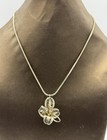 Vintage Filigree Flower Pendant Necklace Silver Tone Statement Chain