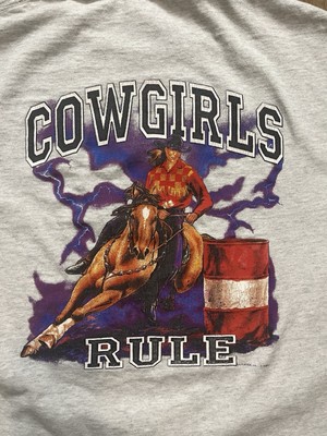 Vintage COWGIRLS RULE Shirt M Lightning Rodeo Horse Western No Guts No Glory SEE