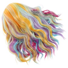Short Wavy Curly Wig Rainbow Colored Wig Cap Colorful Mermaid Cosplay