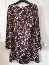 Tara Jarmon Dress Size 12 Brown Print Silk Wedding Occasion Maxmara