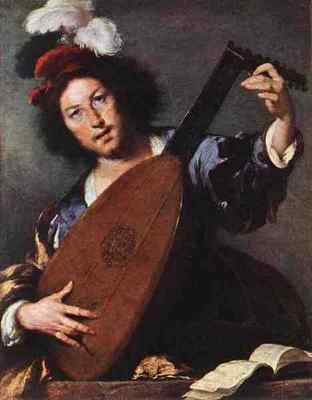 Blechschild Strozzi Bernardo Lautenspieler A4 12x8 Aluminium