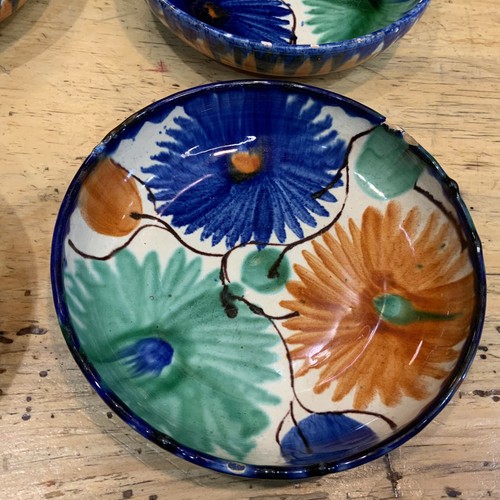 Ciotola ceramica messicana gocciolatoio colorata dipinta a mano vintage design floreale 6" arte popolare - Foto 6 di 23