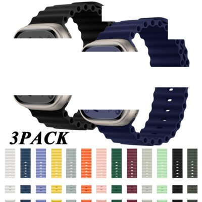 2PACK Silicone Strap Ocean Band For Apple Watch Band Series 10 9 8 7 6 5 4 Ultra