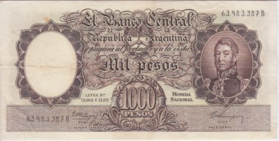 Argentina  P.274b Col 532b 1000 1,000 1.000 Pesos MMK A Sigs  Fabregas-Campos