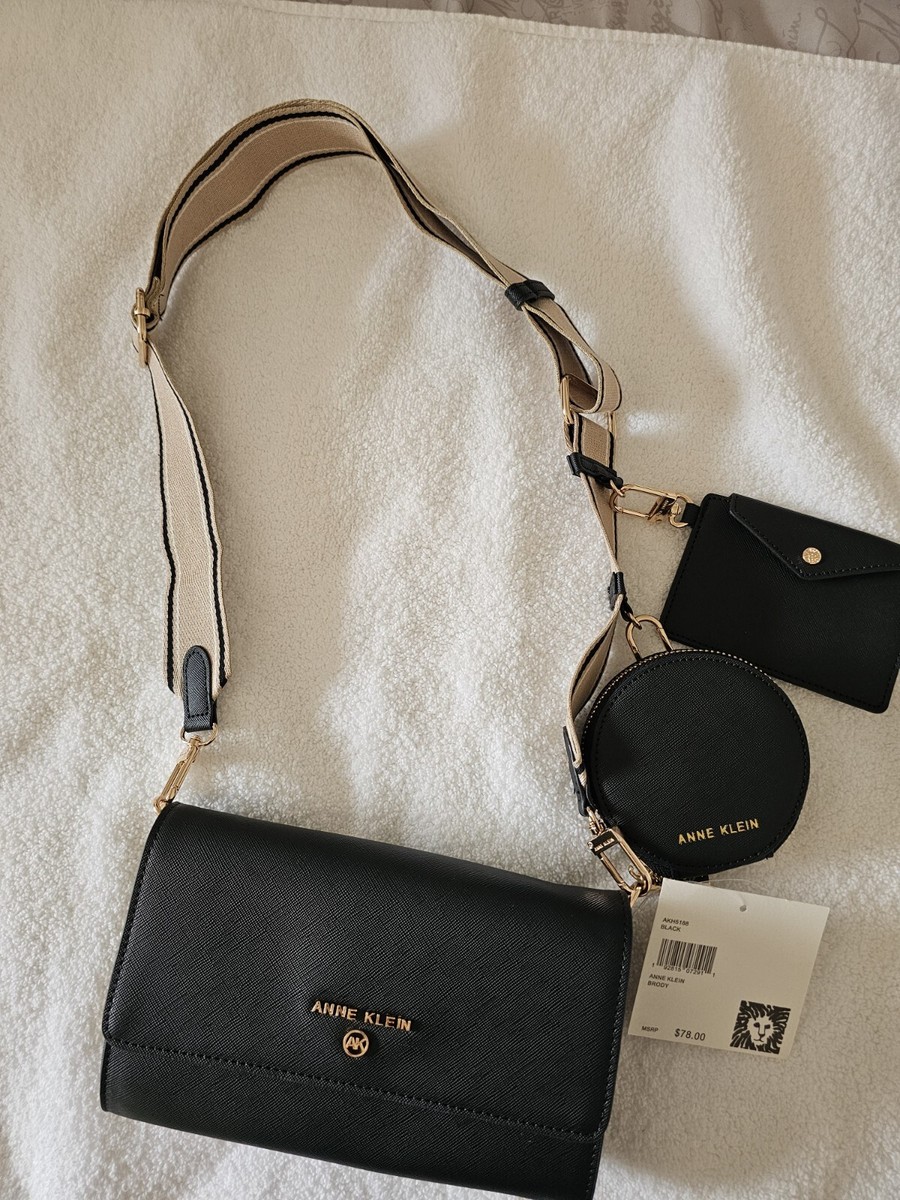 Ann Klein Jet Set Black Crossbody Tec Attachment Bag Purse