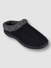  54 Haggar Mens Black Faux-Suede Clog Slipper Flee Collar Shoe Sz US L 9.5-10.5