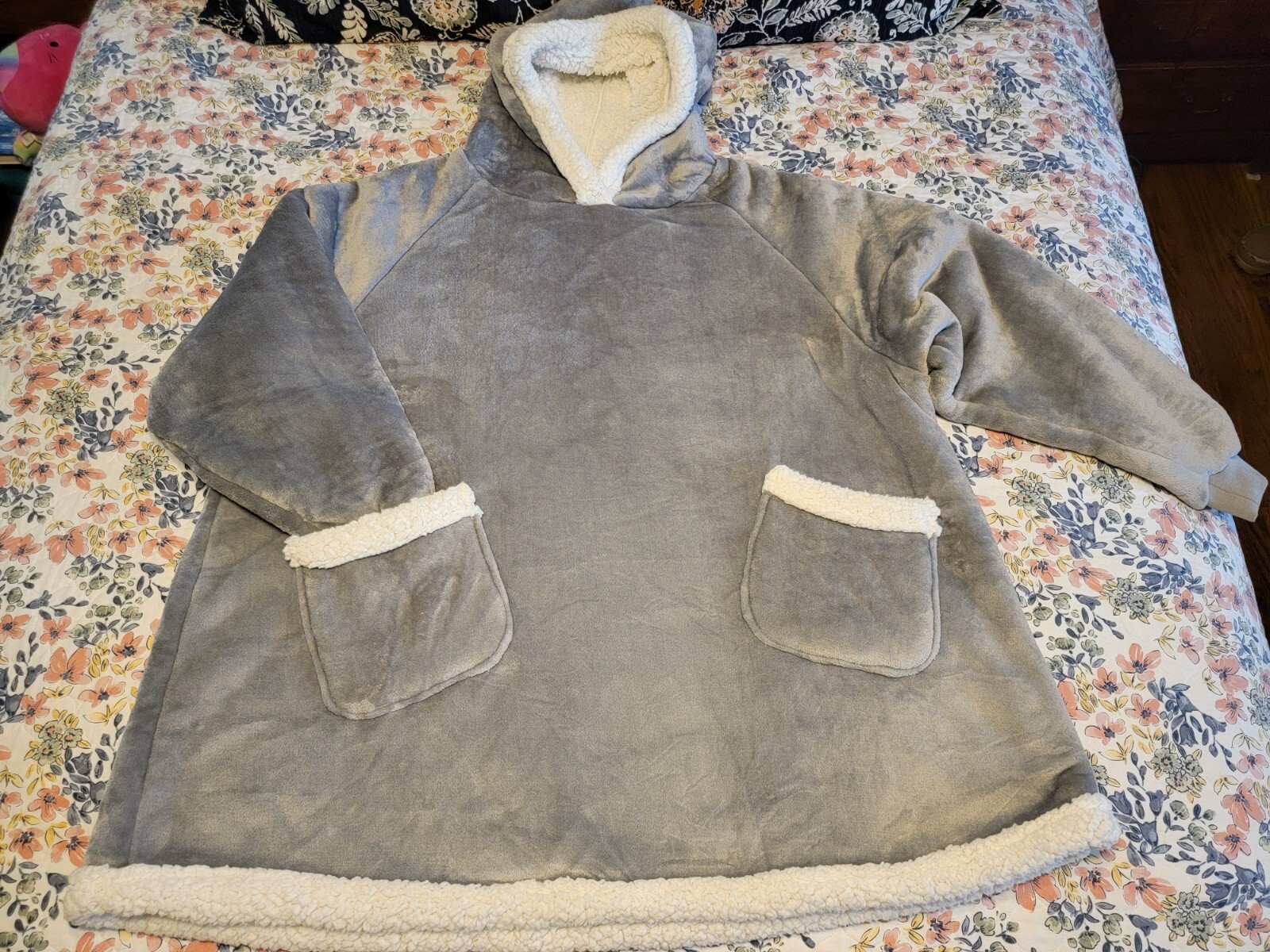BEDSURE Wearable Blanket Hoodie - Sherpa Fleece Hooded Blanket for Adult-  GREY | eBay