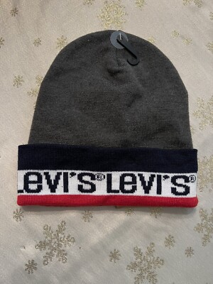 Levi's Logo Beanie Hat Gray Superior Warmth Lined Soft One Size Winter New NWT