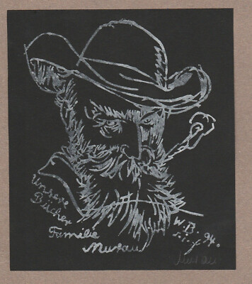 Exlibris - HEIDRUN MURAU - For  Family Murau - Signed - X3-White on Black Paper