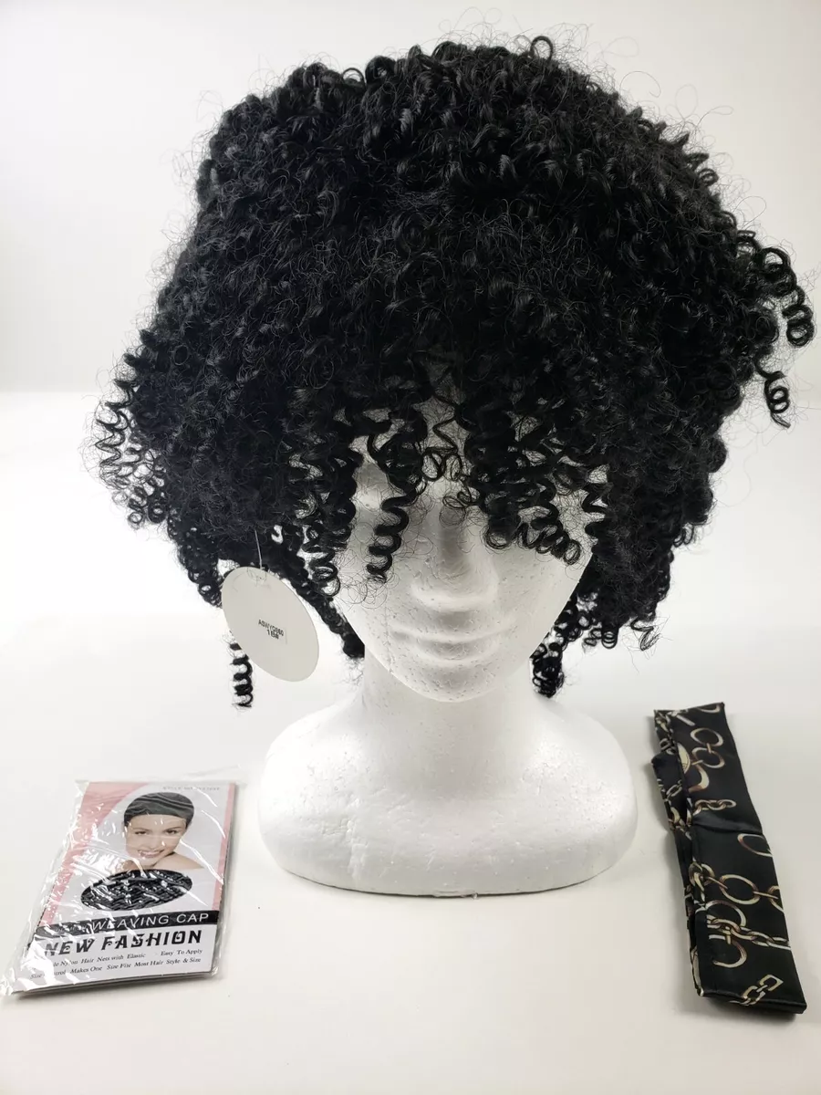 AISI HAIR Synthetic Curly Hair Afro Wig with Bangs Jet Black