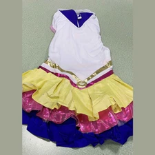 Sailor Style Dress with Color Hem and Gloves